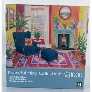 1000 Piece Jigsaw Puzzle Peaceful Mind Cozy Sitting‎ Room Armchair Rug Fireplace